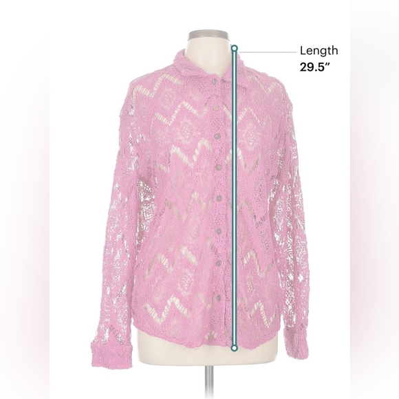 Free People Pink Beaded Lace Button-Down Shirt – Size L – EUC - Picture 6 of 7